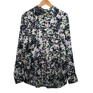 Banana Republic Blouse Women's Size L Colorful Abstract Pattern Silky Long sleev